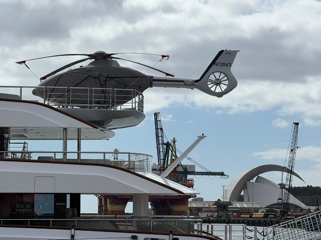 Superyacht with helicopter Santa Cruz Tenerife dock